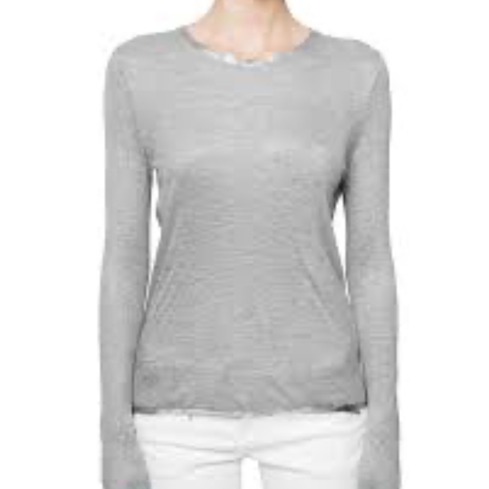 Zadig and Voltaire Willy Foil Trim Painted Tee Round Neck Long Sleeve Grey Sz M